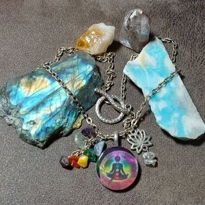 Chakra Natural Gemstone Necklace Lotus